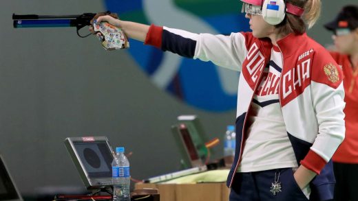 Vitalina Batsarashkina shooting at the Tokyo Olympics